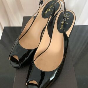 Cole Haan AIR MARGOT Glossy Black patent Peep-Toe Slingbacks size 10
